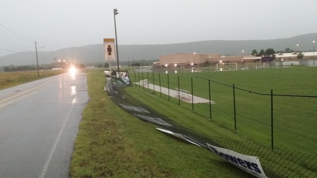 Damage from winds at Madison County High School.